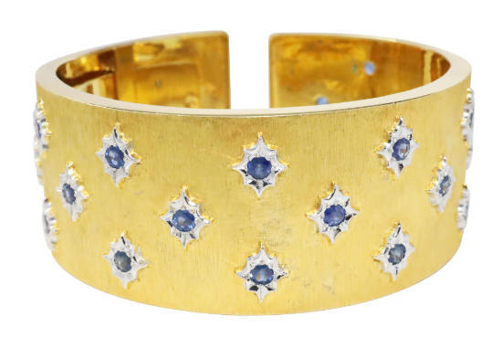 Picture of Vintage 14k Yellow Gold with White Gold and Sapphire Cuff Bracelet