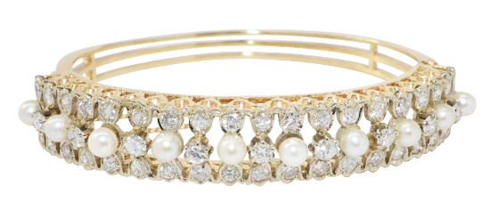 Picture of 14K Yellow Gold Cultured Pearl & Diamond Bracelet