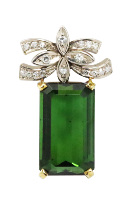 Picture of Emerald Cut Green Tourmaline and Diamond Pendant Set in 18k Two-Tone Gold