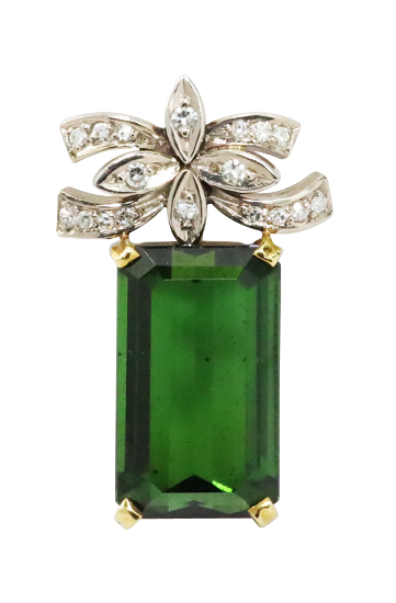 Picture of Emerald Cut Green Tourmaline and Diamond Pendant Set in 18k Two-Tone Gold