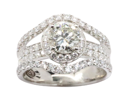 Picture of 18k White Gold & GIA Certified Round Brilliant Cut Diamond Ring with Diamond Accented Band