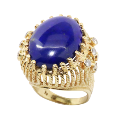 Picture of Vintage 18k Yellow Gold Cabochon Lapis and Diamond Ring 