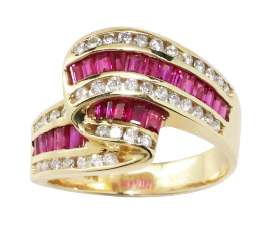 Picture of 14K Yellow Gold Channel Set Ruby & Diamond Statement Ring