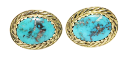 Picture of Men's Turquoise Oval Cufflinks set in 14k Yellow Gold 