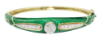 Picture of La Triomphe 14k Yellow Gold, Green Enameled Hinged Bangle with .50ct Diamonds