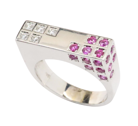 Picture of Diamond and Ruby Statement Ring, 18k White Gold