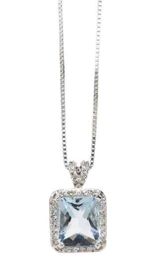 Picture of Aquamarine and Diamond Pendant in 14k White Gold