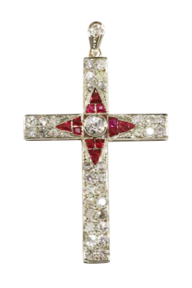 Picture of Antique Diamond Cross Pendant, 18k Two-Tone Gold