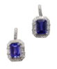 Picture of 14k White Gold & Emerald Cut Tanzanite Drop Earrings with Diamond Halos