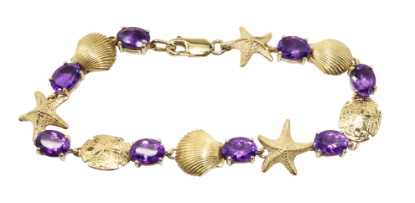 Picture of Amethyst Bracelet with Sea Shells, Sand Dollars & Starfish in 14k Yellow Gold