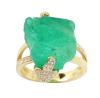 Picture of 18k Yellow Gold & Rough Emerald Ring with Diamond Accents