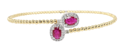 Picture of 14k Two-Tone Gold, Ruby and Diamond Beaded Bypass Bracelet