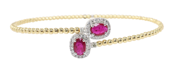 Picture of 14k Two-Tone Gold, Ruby and Diamond Beaded Bypass Bracelet