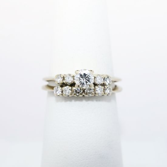 Picture of Vintage 14k White Gold & Round Brilliant Cut Diamond Bridal Ring Set