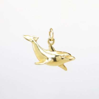 Picture of Signed Robert Wyland 14k Yellow Gold Swimming Dolphin Pendant