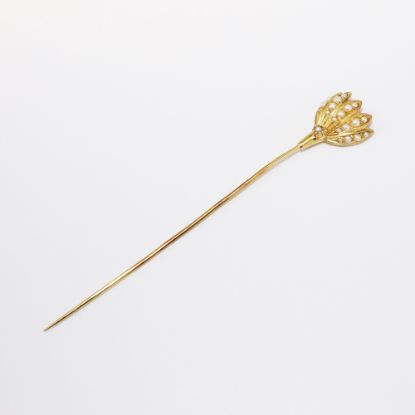 Picture of Antique 19k Yellow Gold & Seed Pearl Papyrus Inspired Egyptian Revival Stick Pin