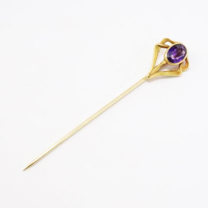 Picture of Antique Art Nouveau 14k Yellow Gold & Oval Cut Amethyst Stick Pin