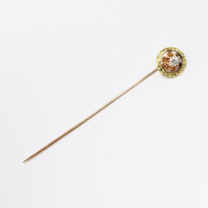 Picture of Antique 10k Yellow Gold & Diamond Stick Pin with Laurel Leaf Halo