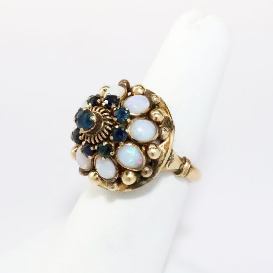 Picture of Vintage Yellow Gold, Blue Sapphire & Opal Thai Princess/Harem Ring