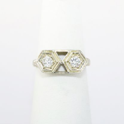 Picture of Antique Art Deco Era 14k White Gold Filigree Double Diamond Ring