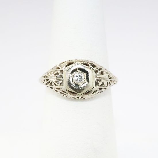 Picture of Antique Art Deco Era 14k White Gold Filigree & Diamond Ring