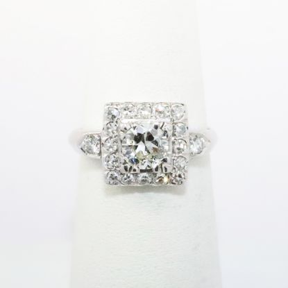 Picture of Antique Art Deco Era Platinum & Diamond Engagement Ring with Square Halo