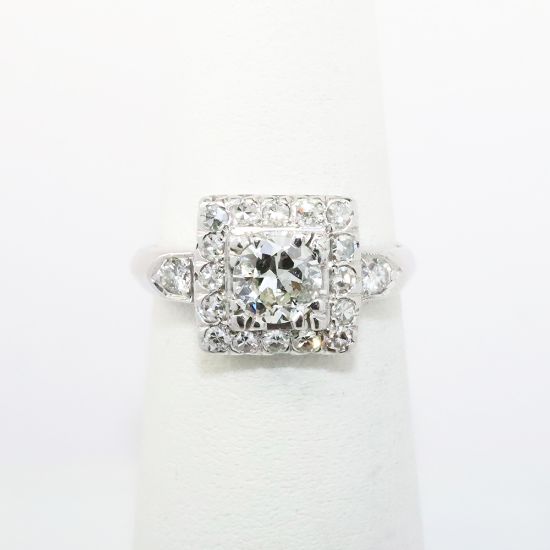 Picture of Antique Art Deco Era Platinum & Diamond Engagement Ring with Square Halo