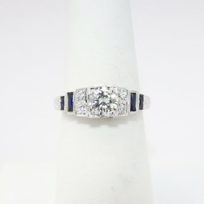 Picture of Antique Art Deco Era 18k White Gold, Diamond & Synthetic Sapphire Ring 