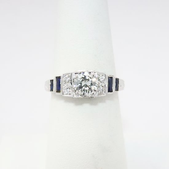 Picture of Antique Art Deco Era 18k White Gold, Diamond & Synthetic Sapphire Ring 