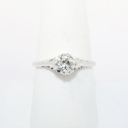 Picture of Antique Edwardian Era 18k White Gold Filigree & Old Mine Cut Diamond Engagement Ring 