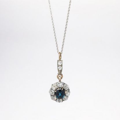 Picture of Antique Edwardian Era 14k Gold, Diamond & Blue Sapphire Necklace