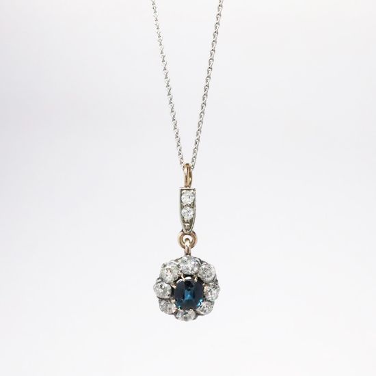 Picture of Antique Edwardian Era 14k Gold, Diamond & Blue Sapphire Necklace