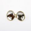 Picture of Antique Early 20th Century 18k Yellow Gold & Reverse Carved & Painted Essex Crystal Cufflinks Featuring Four Different Horses