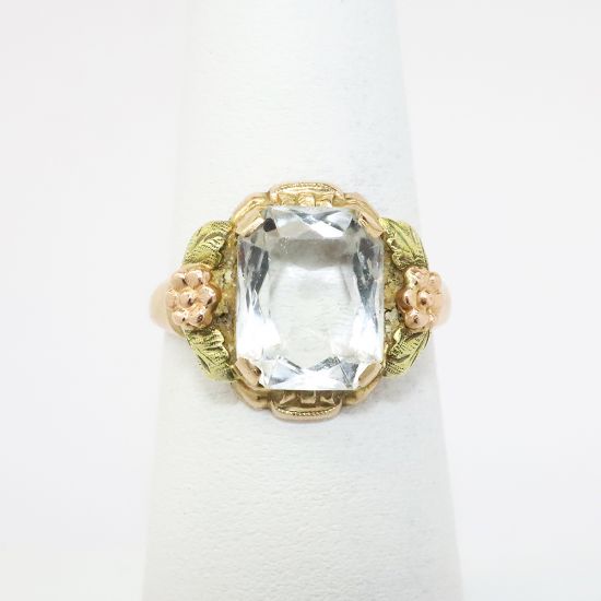 Picture of Antique 10k Yellow & Rose Gold Ring with Faceted Rock Crystal Center