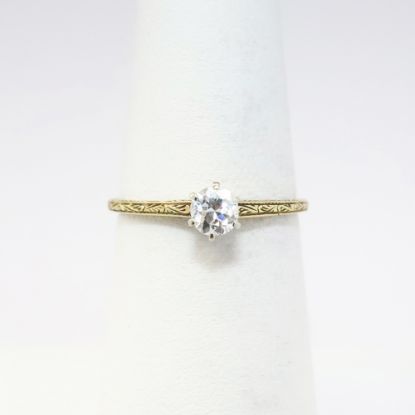 Picture of Antique Edwardian Era 14k Etched Yellow Gold & Old European Cut Diamond Engagement Ring