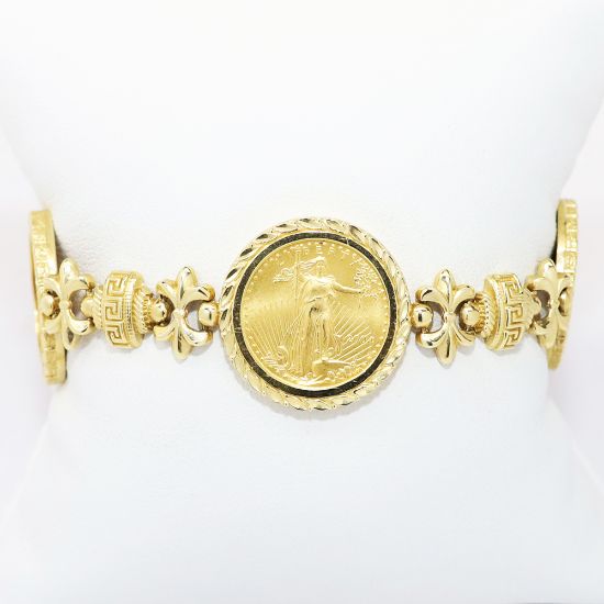 Picture of 14k/22k yellow Gold Elegant Lady Liberty Coin Fleur de Lis Bracelet