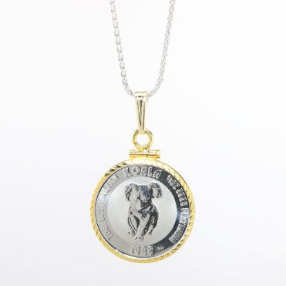 Picture of Platinum 1/4oz Koala Coin Necklace with 14k yellow Gold bezel