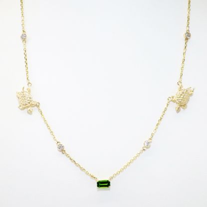 Picture of Custom 14k Yellow Gold, Green Tourmaline & Diamond Necklace with Turtle Motif