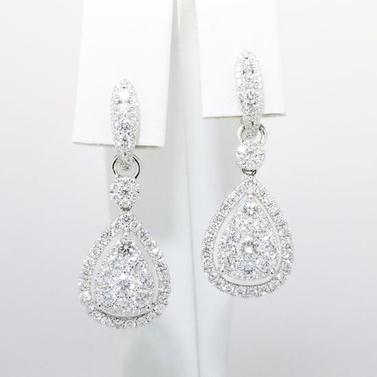 Picture of 14k White Gold & Diamond Teardrop Shaped Dangle Earrings 