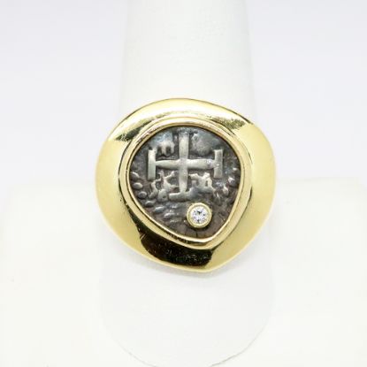 Picture of 18k Yellow Gold, Diamond & 1736 Spanish Real Coin Ring 