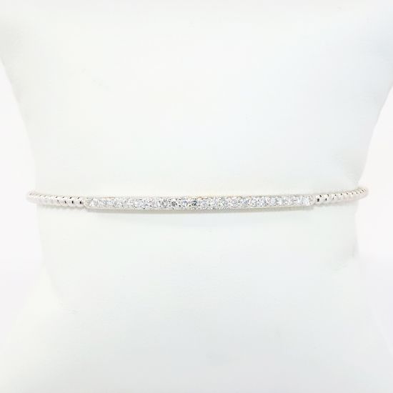 Picture of Delicate 14k White Gold & Diamond Cuff Bracelet with Safety Chain