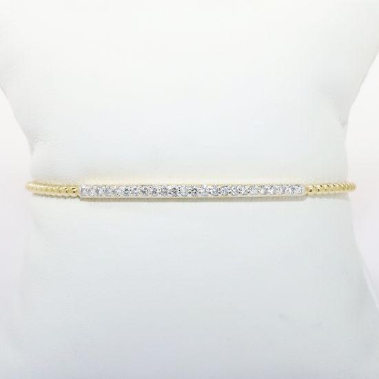 Picture of Delicate 14k Yellow Gold & Diamond Cuff Bracelet with Safety Chain