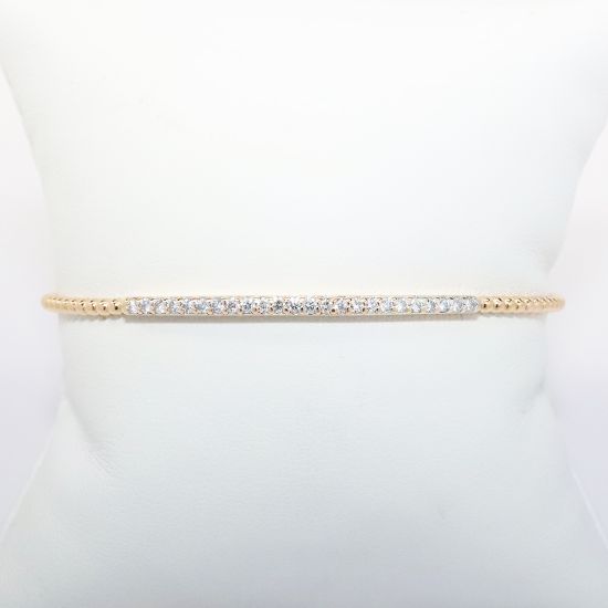 Picture of Delicate 14k Rose Gold & Diamond Cuff Bracelet with Safety Chain