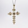 Picture of Antique Victorian Era 10k Yellow Gold, Silver, Opal Cabochon & Rose Cut Diamond Cross Pendant