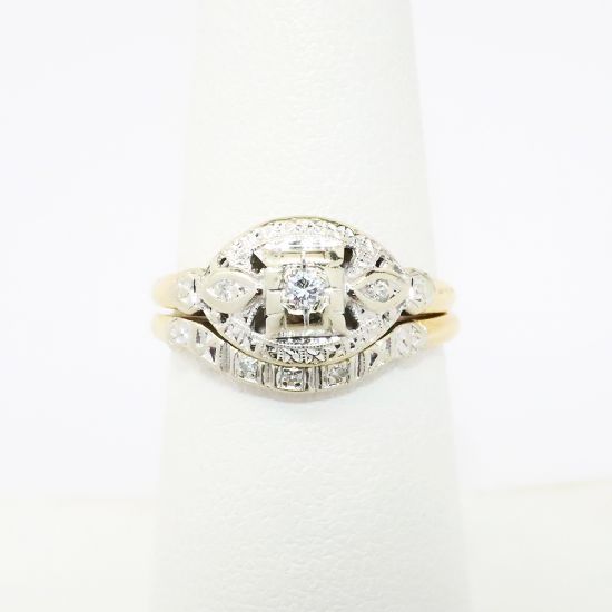 Picture of Vintage 1940's 14k Two-Tone Gold & Diamond Bridal Ring Set