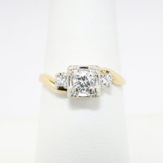 Picture of Vintage Mid Century 14k Gold & Round Transitional Cut Diamond Engagement Ring