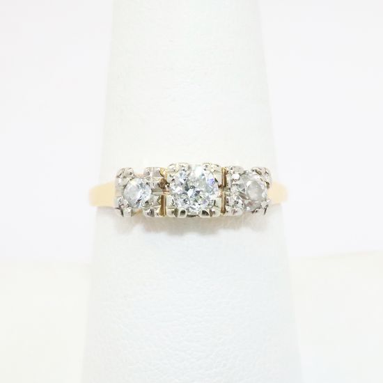 Picture of Antique 14k Yellow Gold & Triple Old European Cut Diamond Wedding/Engagement Ring