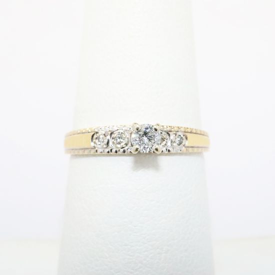 Picture of Vintage 1950's Textured 14k Yellow Gold & Diamond Engagement Ring