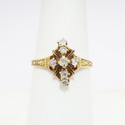 Picture of Antique Victorian Era 15k Yellow Gold, Old Mine Cut Diamond & Black Enamel Cross Ring