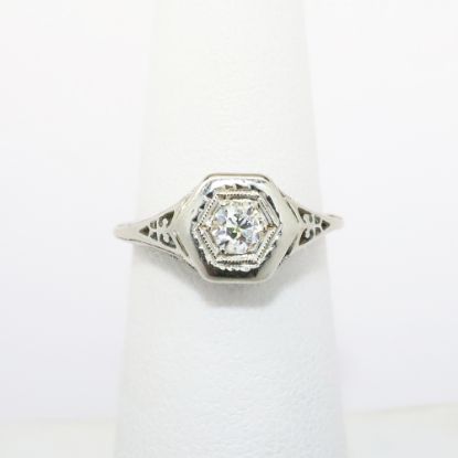 Picture of Antique Art Deco 18k White Gold Filigree & Old European Cut Diamond Engagement Ring